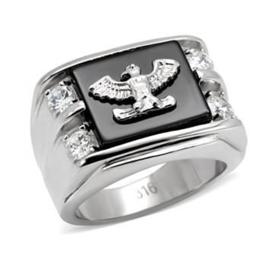 American Bald Eagle Ring Silver Black Size 12 13 Cubic Zirconia biker *